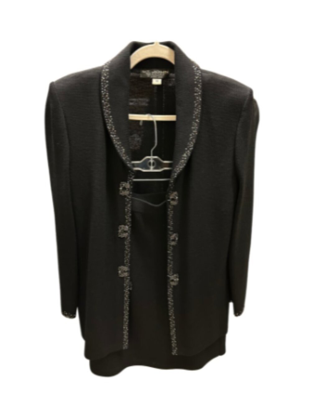 St John Black Knit Embellished Set- Jacket and Skirt